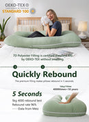 55 Inch U Shaped Pregnancy Pillow, Sage Green Bamboo Rayon Cooling Cover