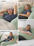 55 Inch U Shaped Pregnancy Pillow, Sage Green Bamboo Rayon Cooling Cover
