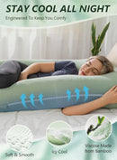 55 Inch U Shaped Pregnancy Pillow, Sage Green Bamboo Rayon Cooling Cover