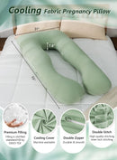 55 Inch U Shaped Pregnancy Pillow, Sage Green Bamboo Rayon Cooling Cover